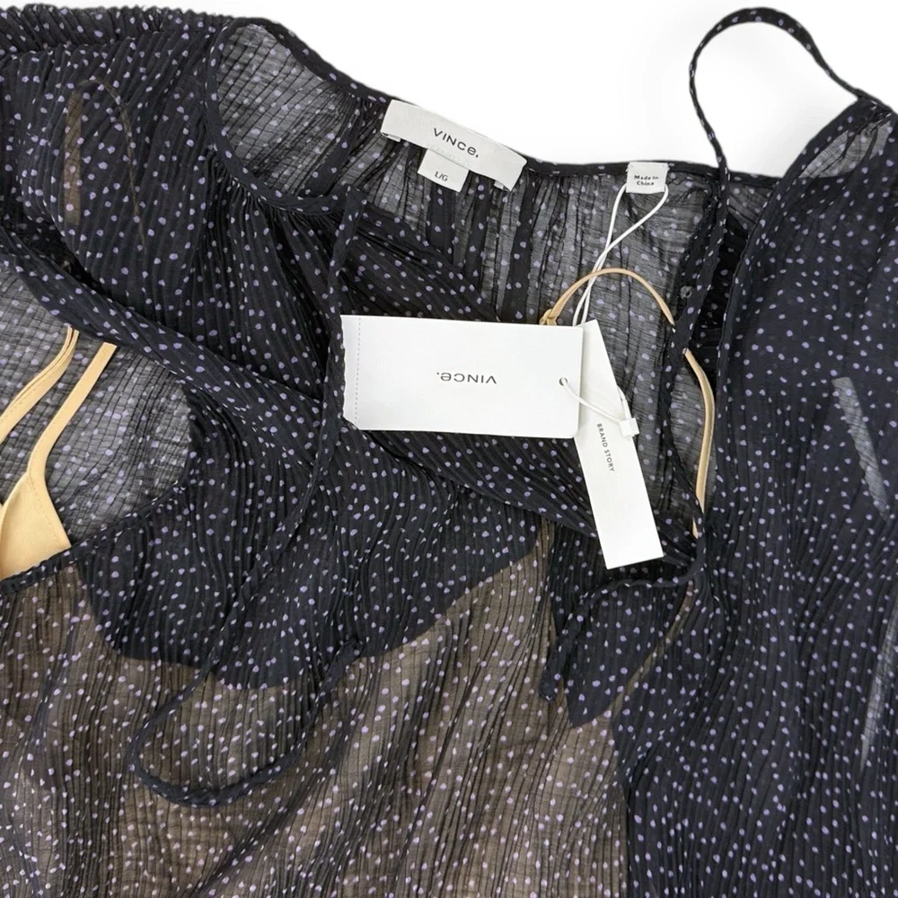 VINCE Starry Dot Dress NWT‎ size L Whimsigoth Sheer Tiered Mini Dress Fairy